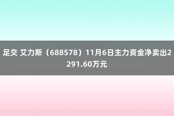 足交 艾力斯（688578）11月6日主力资金净卖出2291.60万元