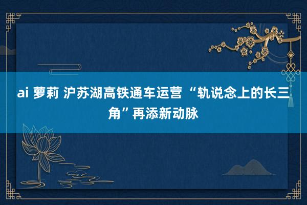 ai 萝莉 沪苏湖高铁通车运营 “轨说念上的长三角”再添新动脉