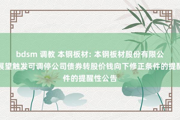 bdsm 调教 本钢板材: 本钢板材股份有限公司对于展望触发可调停公司债券转股价钱向下修正条件的提醒性公告