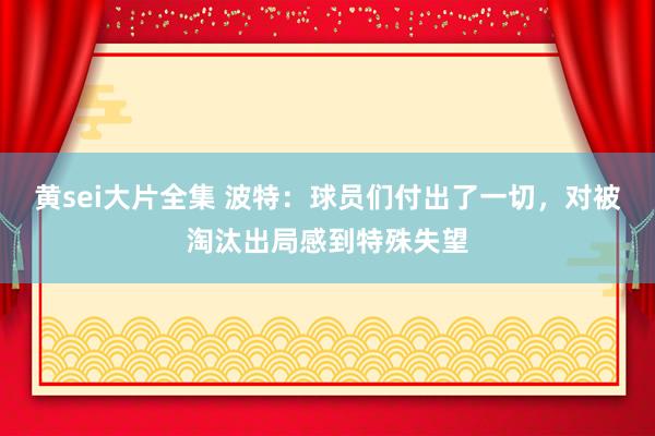 黄sei大片全集 波特：球员们付出了一切，对被淘汰出局感到特殊失望